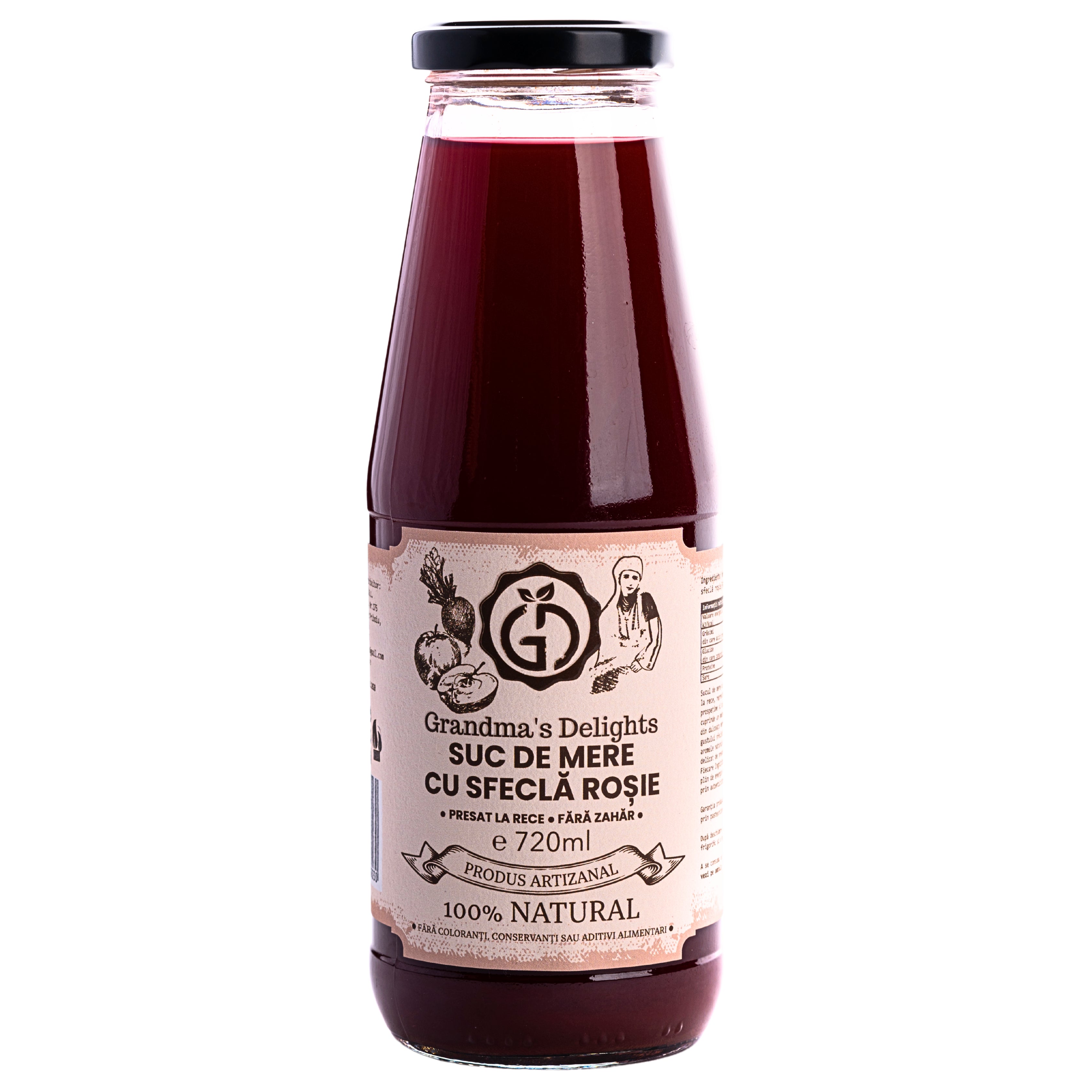 Suc de Mere cu Sfeclă Grandma's Delights, 100% Natural, Fără Zahăr Adăugat, Fără Conservanți 720ml
